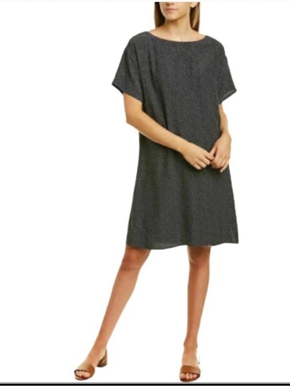 Eileen Fisher Morse Code shift dress Medium graphite gray
